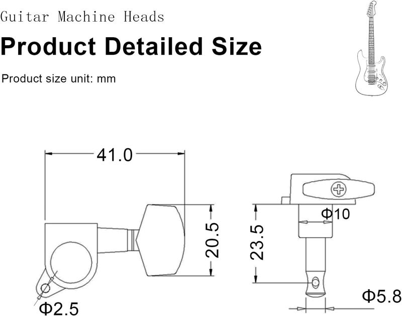 MAXCHEER 6pcs Right Hand Sealed Guitar Tuner Pegs,Big Square Electric Guitar String Tuning Pegs Keys Machine Heads for Fender Strat Stratocaster Tele Telecaster or Electric Guitar(Black, 6R) - Image 5